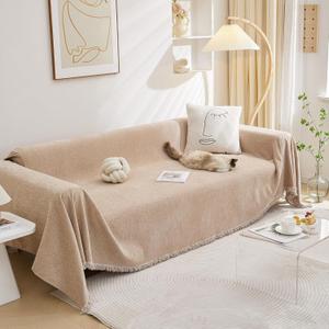 MEETSKY Couch Covers for 3 Cushion Couch Sofa Furniture Covers Pet Sofa Covers for Living Room Washable Sectional Couch Covers for Dogs Couch Protector, 91" x 134", Khaki