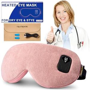 Heated Eye Mask for Warm Compress: Dry Eyes Blepharitis Stye Moist Hot Relief,1500 MAh - Electric Cordless Heating Pad for Traveler Computer Tied Eyes - Rechargeable Washable Pink