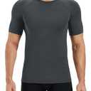 MAGCOMSEN Mens Compression Shirt Short Sleeve Gym Bodybuilding Dark Grey (Black, XL)