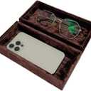 AgentMoon 2 Piece Set Sunglass or Jewelry Temporary Storage Tray. Stackable Velour Wrap Tray for Watch iPhone Earring etc. Bedside Makeup Accessories Organizer. 20 x 10 x 3cm. (Tabby Coffee)