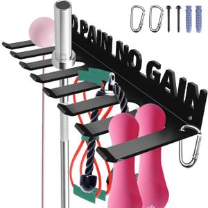 Home Gym Accessories Organization Storage Rack Equipment For Home 8 Hook Wall Hanger Display Gear Barbells Resistance Bands Jump Ropes Lifting Belt Hanger Accessories Hardware Included (NO PAIN NO GAIN)