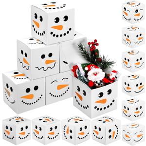 TecUnite 18 Pcs Winter Small Gift Boxes with Lids Snowman Stackable Square Nesting Boxes for Cupcake Candy Cookie Party Favor Birthdays Graduations Anniversaries Valentine's (3 x 3 x 3 Inch)