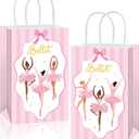 16Pcs Ballerina Party Favor Bags Ballerina Birthday Decorations Ballet Theme Candy Goodie Bags with Handles Pink Dancing Girl Gift Paper Bag for Girls Birthday Baby Shower Wedding Party Supplies