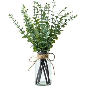 17" Artificial Eucalyptus Stems in Glass Vase, Fake Plants Artificial Eucalyptus Plant for Home Decor, Farmhouse Centerpiece for Dining Table, Wedding, Kitchen, Bathroom Decor (1)