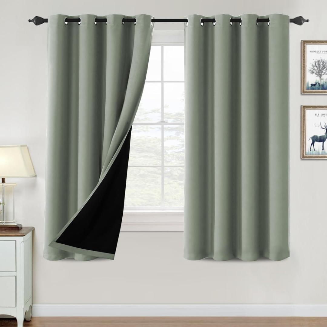 H.VERSAILTEX 100% Blackout Curtains for Bedroom Thermal Insulated Blackout Curtains 63 inch Length Heat and Full Light Blocking Curtains for Living Room with Black Liner 2 Panels Set, Cyan