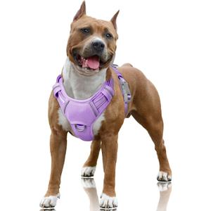 BARKBAY No Pull Dog Harness Large Reflective Dog Harness with Front Clip and Easy Control Handle for Walking Training Running with ID tag Pocket(Violet Purple,L)