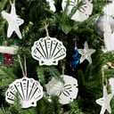 2 x Coastal Christmas Tree Hanging Decor Wooden Ornaments Starfish, 12 Pcs Beach Christmas Ornaments Seashells Sanddollar for Nautical Xmas Tree Fireplace Home White Decoration