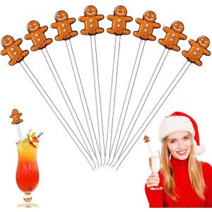 Pickmesh 8 Pcs Christmas Drink Stirrers Glass Gingerbread Man Cocktail Stirrers Reusable Stir Swizzle Sticks Hot Cocoa Bar Supplies Chocolate Decoration for Home Office Bar Restaurant