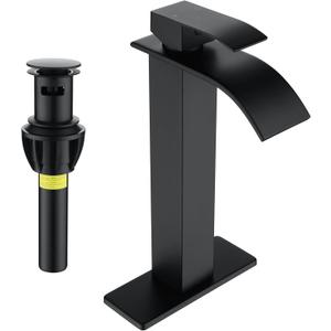 Fransiton Tall Vessel Sink Faucet Matte Black Faucet for Bathroom Sink Tall Waterfall Bathroom Faucet Single Handle 1 or 3 Hole Wash with Pop-up Drain
