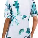 Womens Summer Short Sleeve Tops Pleated Shirts Crewneck Outfit Puff Sleeve Blouses Casual Tunic Blue Flower (Blue, XL)