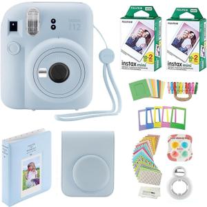 Fujifilm Instax Mini 12 Instant Camera + 40 Photo Prints + Quality Photo Value Bundle, Case, Decoration Stickers, Frames, Photo Album, (Pastel Blue)