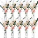 Qinyoung 10 Set Dried Pampas Grass Centerpiece for Wedding Baby Shower Party 10 Glass Flower Jars 10 Artificial Roses 80 Dried Pampas Grass with Rope for Rustic Bridal Farmhouse Decoration(Pink)