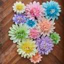 Pastel Paper Flowers, 12 Pcs Paper Flowers Decorations for Pastel Party Decor, 6 Inch, 12 Inch Crepe Paper Flower for Wedding, Party, Baby, Bridal Shower, Nursery Wall Decor, Bulletin Board (Pink Blue Green)