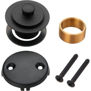 Black Bathtub Tub Drain Conversion Kit Assembly, Wellup Lift and Turn Twist Tub Drain Trim Kit with Two-Hole Overflow Faceplate, Matte Black