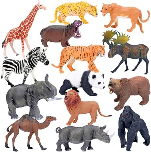 BOLZRA Safari Animals Figures Toys, Realistic Jumbo Wild Zoo Animal Figurines Plastic African Jungle Animals Playset for Kids Toddlers, 13 Piece Gift Set