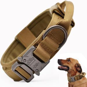 Tactical Dog Collar, Adjustable Military Training Nylon Dog Collar with Control Handle and Heavy Quick-Release Metal Buckle for Large Dogs, Brown XL