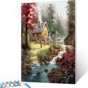 Tucocoo Wildflower DIY Paint by Number for Adults, Rustic House Digital Oil Painting Kits on Canvas with Brushes and Acrylic Pigment Forest Waterfall Picture for Home Decor Gifts 16x20inch Frameless (Artwork-04)