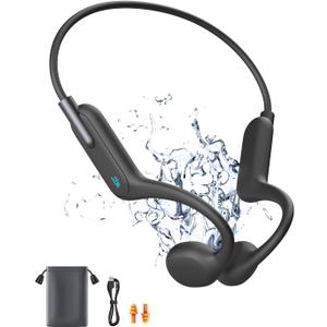 Swimming Headphones,Bone Conduction Headphones Bluetooth Wireless Open Ear Waterproof & Lightweight Long Battery Life,Black