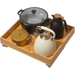 HOLDN STORAGE Bamboo Wooden Pull out Cabinet Organizer 20" W x 21" D - Requires At Least a 21.25" W x 21" D. Cabinet Opening. Bamboo Tray and Heavy gauge metal rails.