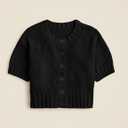 Womens Fall Lightweight Knit Short Sleeve Button Down Sweater Cropped Pullover Ribbled Cardigan 2025 (Black, L)