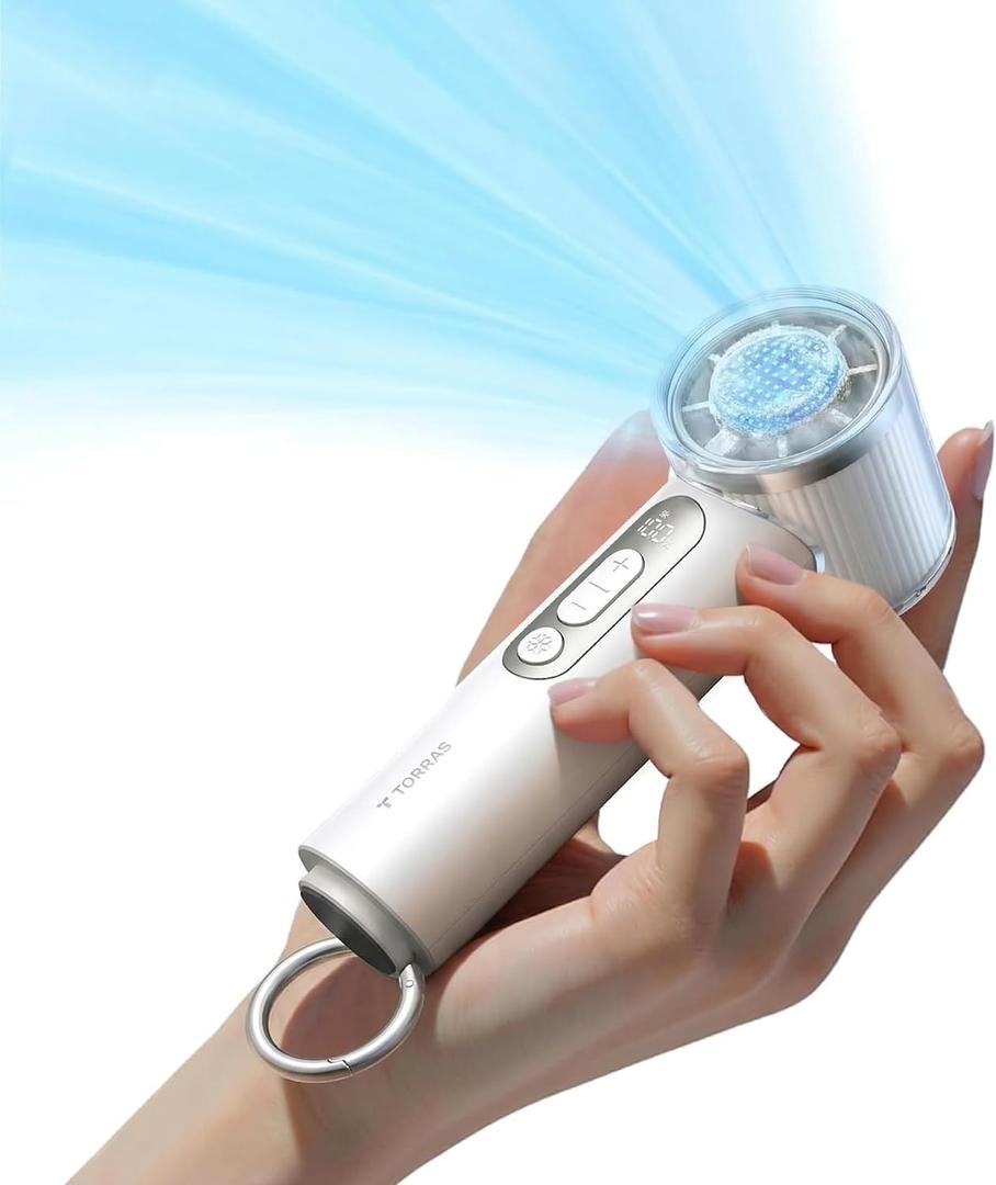 TORRAS COOLiFY iva Handheld Fan with Ice Cooler, [Chill by 50F], 0-100 Adjustable Speed, Super Mini Powerful Portable Fan 4900mAh Rechargeable, Hand Fans for Travel Essentials, Mothers Day Gifts, Ivory