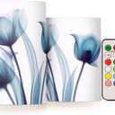 Flickering Flameless Candles, Blue Tulip Flower LED Candles with Remote Timer, Set of 2 Battery Operated Candle for Valentine Wedding Birthday (D3" x H5", D3" x H4", A1940)