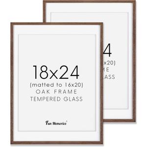 18x24 Picture Frame, 18 by 24 Oak Wood Frames, Minimalist Wooden 18 x 24 Poster Frames, Tempered Glass, 18"x24" Frame with Mat, Walnut Color, 1 Pack 