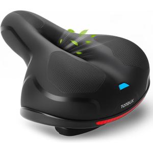 TONBUX Comfortable Bike Seat for Men Women with Dual Shock Absorbers, Memory Foam Bicycle Seat with Waterproof Cover, Padded Bike Saddle for Commuter, Mountain, Stationary, Cruiser Bike