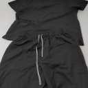 Scrubs Set for Women Medical Uniform–Stretch V-Neck Top & Straight Leg Pants with 6 Pockets for Nurse Workwear, Large Black