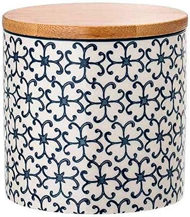 Bloomingville Ceramic Jar with silicone gasket seal Kristina - Storage Canister with lid for food Dia 4'' H 4'', blue, Stoneware, content 14 fl oz