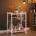 Joaxswe Bar Cart, Home Bar Serving Cart with 2-Tier Shelf,Rolling Beverage Cart with Wheels,Mobile Kitchen Shelf,Modern Wine Drink Cart with Wine Rack and Glass Holder for Kitchen,Dinning Room,White