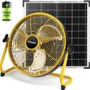 14" Solar Rechargeable Floor Fan for Outdoor, 15600mAh Battery Operated Fan with 20W Solar Panel Powered for Patio Gazebo Camping, 360 Tilt (5.3m/s Airflow)