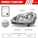 Headlights Assembly Compatible With 2005-2010 Jetta Type 5 Sedan 06-09 Golf/Rabbit Chrome Housing Clear ReflectorOEM Halogen only