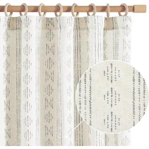jinchan Boho Curtains Linen Blend Curtain for Living Room Farmhouse Grey Curtains 108 Inches Long 2 Panels for Bedroom Light Filtering Window Drapes Rod Pocket Grey on Beige (Back Tab| Grey on Flax), Size: 50"W x 108"L