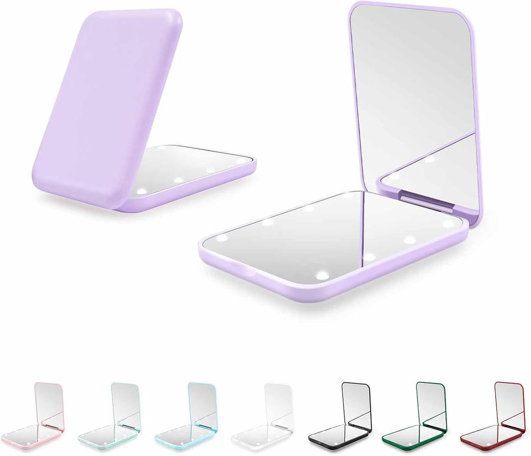 Compact Mirror, 1X/3X Magnification LED Pocket Mirror with Nternal BIattery, Mini Mirror for Purse, Pocket,Travel and Present (Purple)