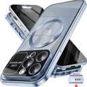 Magnetic Privacy Case for iPhone 14 Pro Max with Full Camera Lens Protector [Safety Buckle Lock] [Compatible with MagSafe] Anti Peep Privacy Screen Protector Double Sided Glass Mag-Safe Phone Case (Blue)