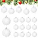 Civaner 18 Pcs Snowball Ornaments for Christmas Tree White Sparkly Fluffy Snow Glitter Christmas Ball Ornaments for Home Tree Xmas Farmhouse Holiday Decor