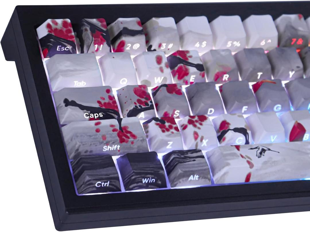 Tsungup PBT Keycaps - Side Print Keycap Set,135 Keys Double Shot Shine Through Landscape Painting Custom Keycaps,Cherry Profile Keyboard Key Caps for Cherry MX Switches Mechanical Keyboards