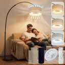 Arc Floor Lamp with Fan Head, Dimmable Floor Lamps with Remote, 3 Color Temperatures Adjustable Standing Lamp, Bright Reading Floor Lamp with Marble Base for Living Room Bedroom