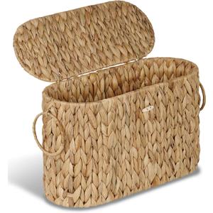 efluky Toilet Paper Storage Basket, Water Hyacinth Slim Toilet Paper Holder with Lid- Holds Up to 9 Mega Rolls, Home Bathroom Decor Organizer