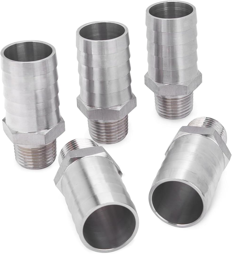 LTWFITTING Bar Production Stainless Steel 316 Barb Fitting Coupler/Connector 1" Hose ID x 1/2" Male NPT Air Fuel Water (Pack of 5) LTWFITTING Bar Production Stainless Steel 316 Barb Fitting Coupler/Connector 1" Hose ID x 1/2" Male NPT Air Fuel Water (Pack of 5)