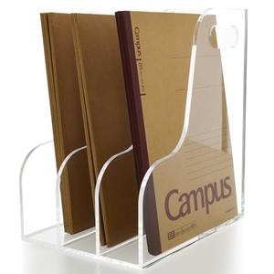AIMOLLY 3 Vertical Compartments File Holder, Clear Acrylic Desk Organizer and Storage Bins Holding for Magazines, Binders, Notebooks, Envelopes, Multi-purpose Document Organizer for Home Office