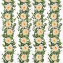 Dolicer 4Pcs 26Ft Artificial Eucalyptus Garlands with Flowers, Faux Floral Greenery Garlands Fake Flowers Vines for Wedding Centerpieces Arch Party Ceremony Backdrop Decor (Champagne)