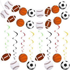 18 Pcs Sports Party Decorations 2 Sport Theme Banner Garland 16 Sport Hanging Swirl Basketball Football Soccer Baseball Paper Sports Birthday Party Decorations