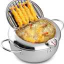 Deep Fryer Pot,4.2 L, 304 Stainless Steel with Temperature Control and Oil Drip Drainer Rack, for Kitchen French Fries, Chicken etc - Janpanese Style Tempura Frying Pot with Lid