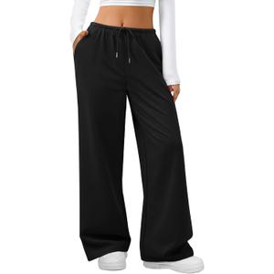 LYHIPSS Sweatpants Women Baggy Wide Leg Lounge Casual Pajama Sweat Pants (Black, XL)