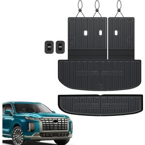 Cargo Mat with Backrest Mats for 2020-2024 2025 Hyundai Palisade 7/8 Seat Accessories, All-Weather Cargo Liner Trunk Mat for Palisade Calligraphy Car Mat Accessories