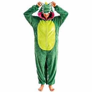 Pronzot Unisex Adult Crocodile Costume Onesie,Animal Halloween Costume One Piece Cosplay Suit for Adults,Flannel Hooded Sleepwear, Crocodile, Size S