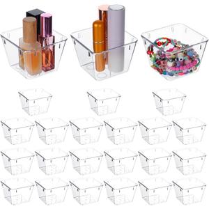 Nodaaiie 24 Pcs Clear Plastic Drawer Organizer Set, 3 x 3 x 2 Inch Stackable Storage Bins Dividers for Makeup, Office, Kitchen, Bathroom Organization