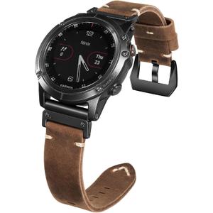 Handmade Double Sided Leather Band Compatible With Garmin Watch Band 22mm/26mmQuickfit Retro Design Genuine Leather Band For Garmin Fenix 8/7/6 Pro/5 Plus/Tactix/MARQ/Endur/Quatix/Forerunner 935/945 (Brown/Black, 22mm)
